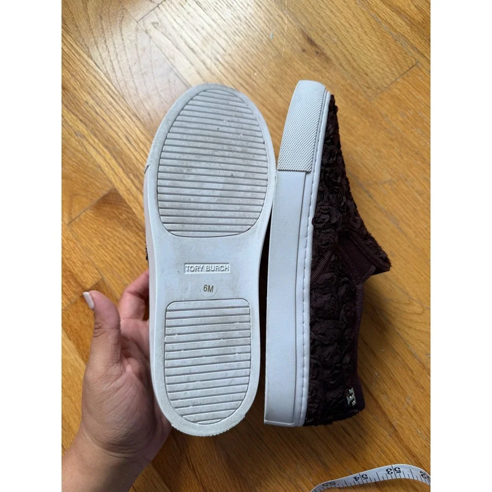 Tory Burch Rosette Slip On Platform Sneakers Brown Floral Shoes 6M 32158228